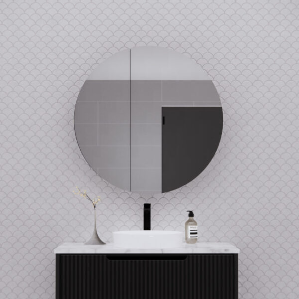 800mm Matt black Matt black Round shape 2 Doors shaving cabinet with 4 adjustable glass shelves, whloe body is made by plywood - 800 x 800 x 140