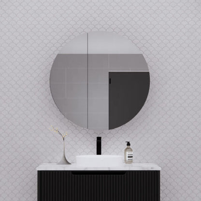 800mm Matt black Matt black Round shape 2 Doors shaving cabinet with 4 adjustable glass shelves, whloe body is made by plywood - 800 x 800 x 140