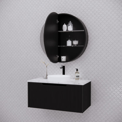 800mm Matt black Matt black Round shape 2 Doors shaving cabinet with 4 adjustable glass shelves, whloe body is made by plywood - 800 x 800 x 140