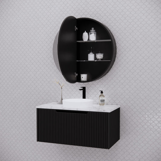 800mm Riva Designer Matte Black Mirror Cabinet - Matte Black