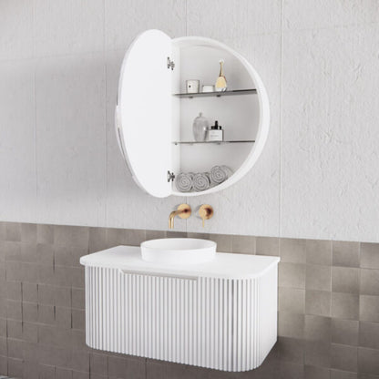 800mm Matt white Matt white Round shape 2 Doors shaving cabinet with 4 adjustable glass shelves, whloe body is made by plywood - 800 x 800 x 140