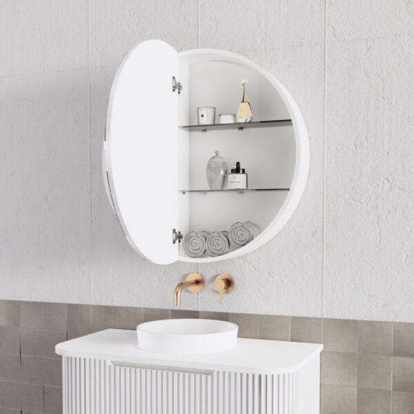 800mm Matt white Matt white Round shape 2 Doors shaving cabinet with 4 adjustable glass shelves, whloe body is made by plywood - 800 x 800 x 140
