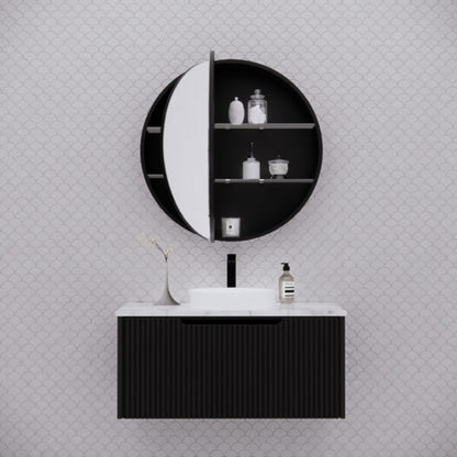 800mm Matt black Matt black Round shape 2 Doors shaving cabinet with 4 adjustable glass shelves, whloe body is made by plywood - 800 x 800 x 140