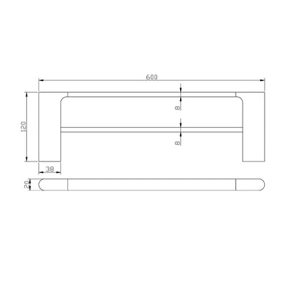 VOG Series Light Brushed Brass Double Towel Rail 600mm