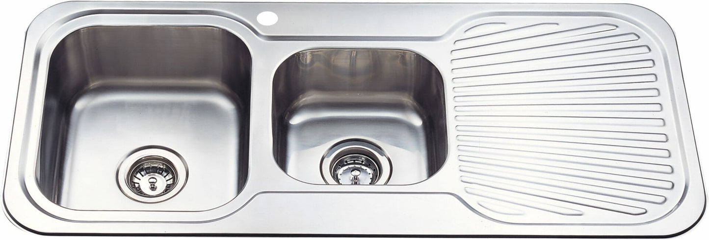 Cora 1 & 3/4 Bowl & Single   Drainer - 1080x480x170mm - Stainless Steel