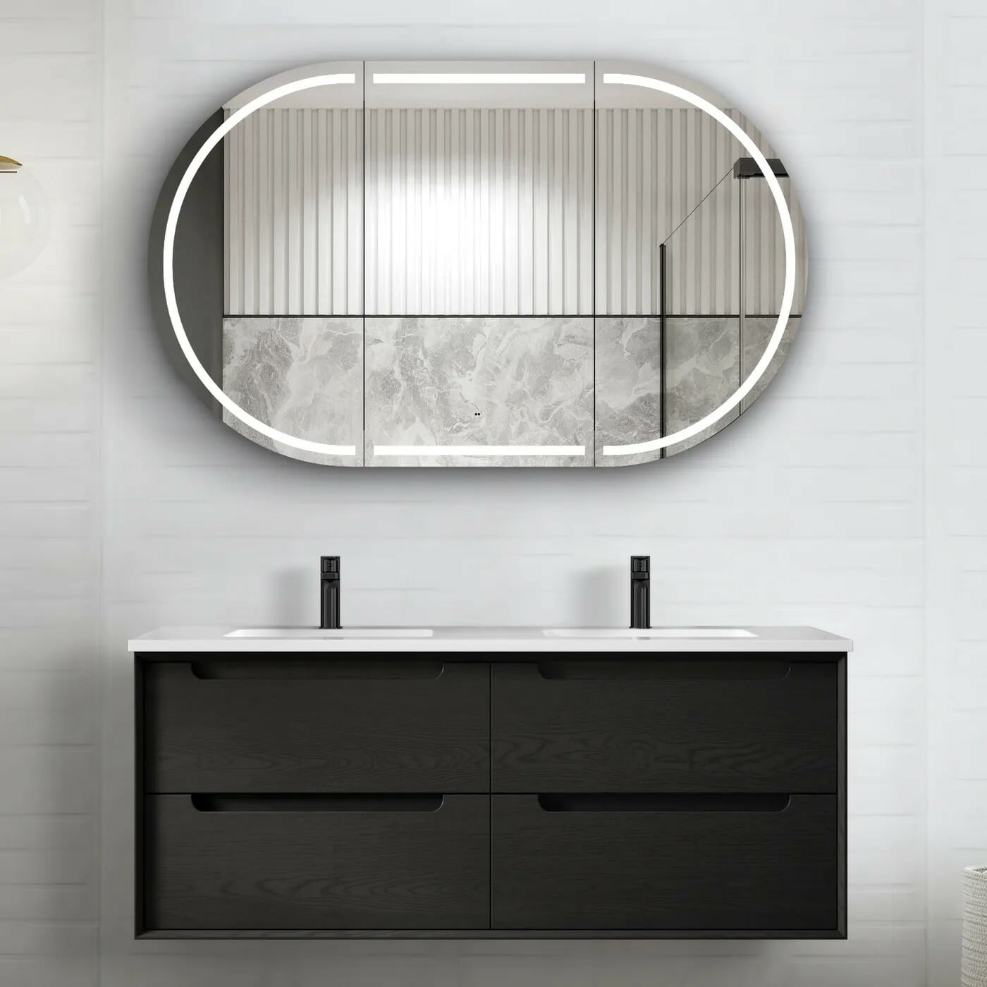 Byron 1200mm Black Oak Wall Hung Cabinet Only Double Bowl
