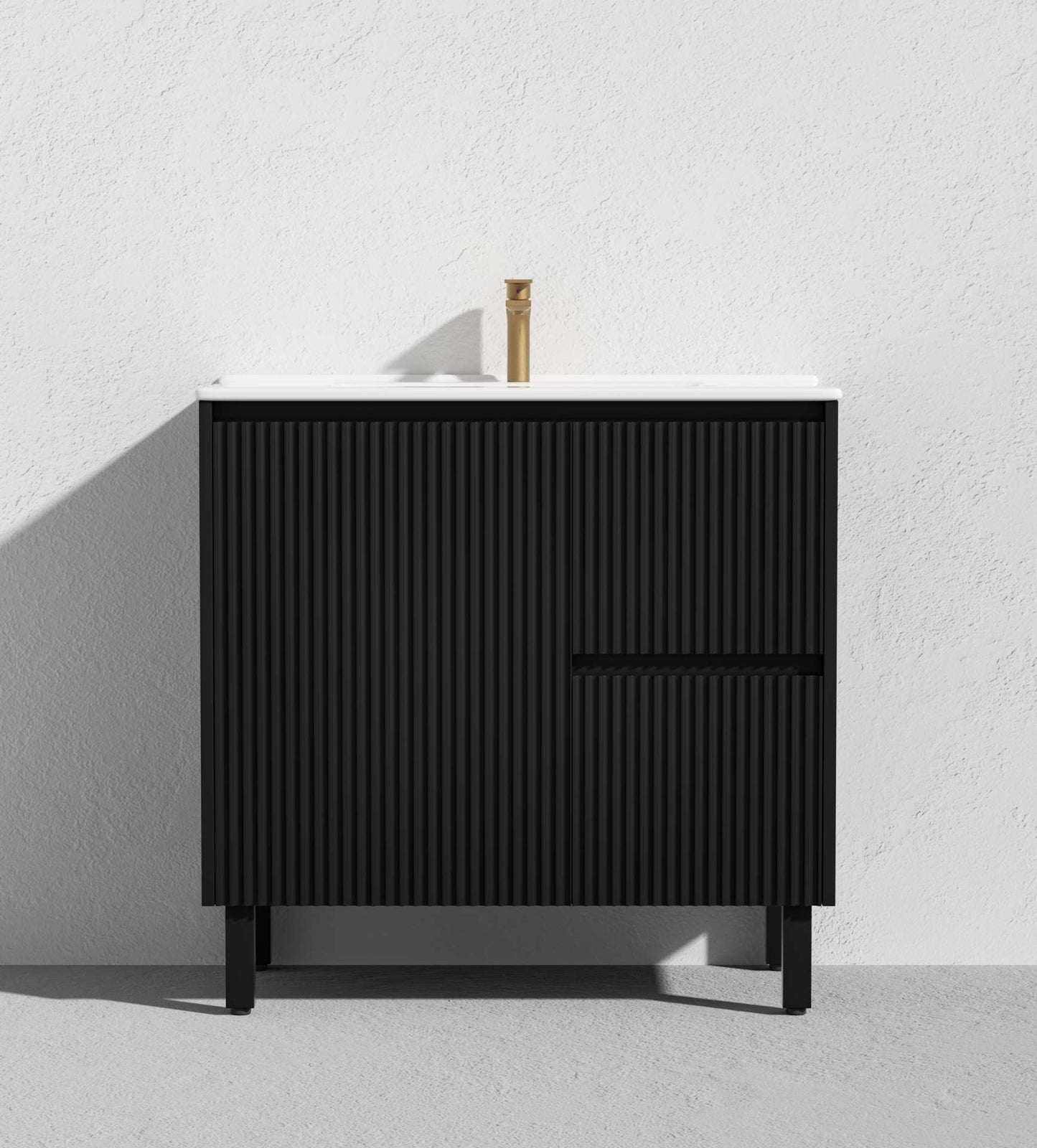 900mm Brighton Floor Vanity PVC Right Side Drawers - Cabinet Only - Matte Black