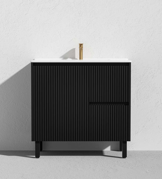 900mm Brighton Floor Vanity PVC Right Side Drawers - Cabinet Only - Matte Black
