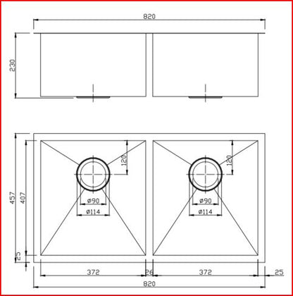 (C-820 Gold)Round Corner Stainless Steel Brushed Brass PVD Coating Double Bowl Kitchen Sink(with Bottom Grid) 820*457*230mm
