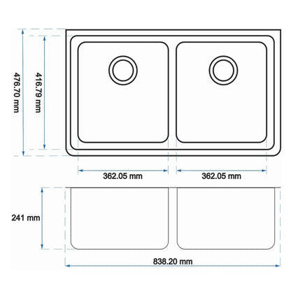 White Arete Stone Granite Double Bowl Stone Kitchen Sink 838*476*241mm