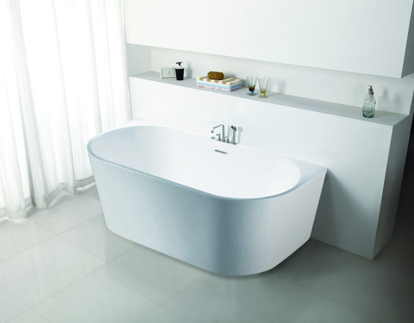 Elivia Back to Wall Bathtub - Gloss White   - Overflow - 1500mm