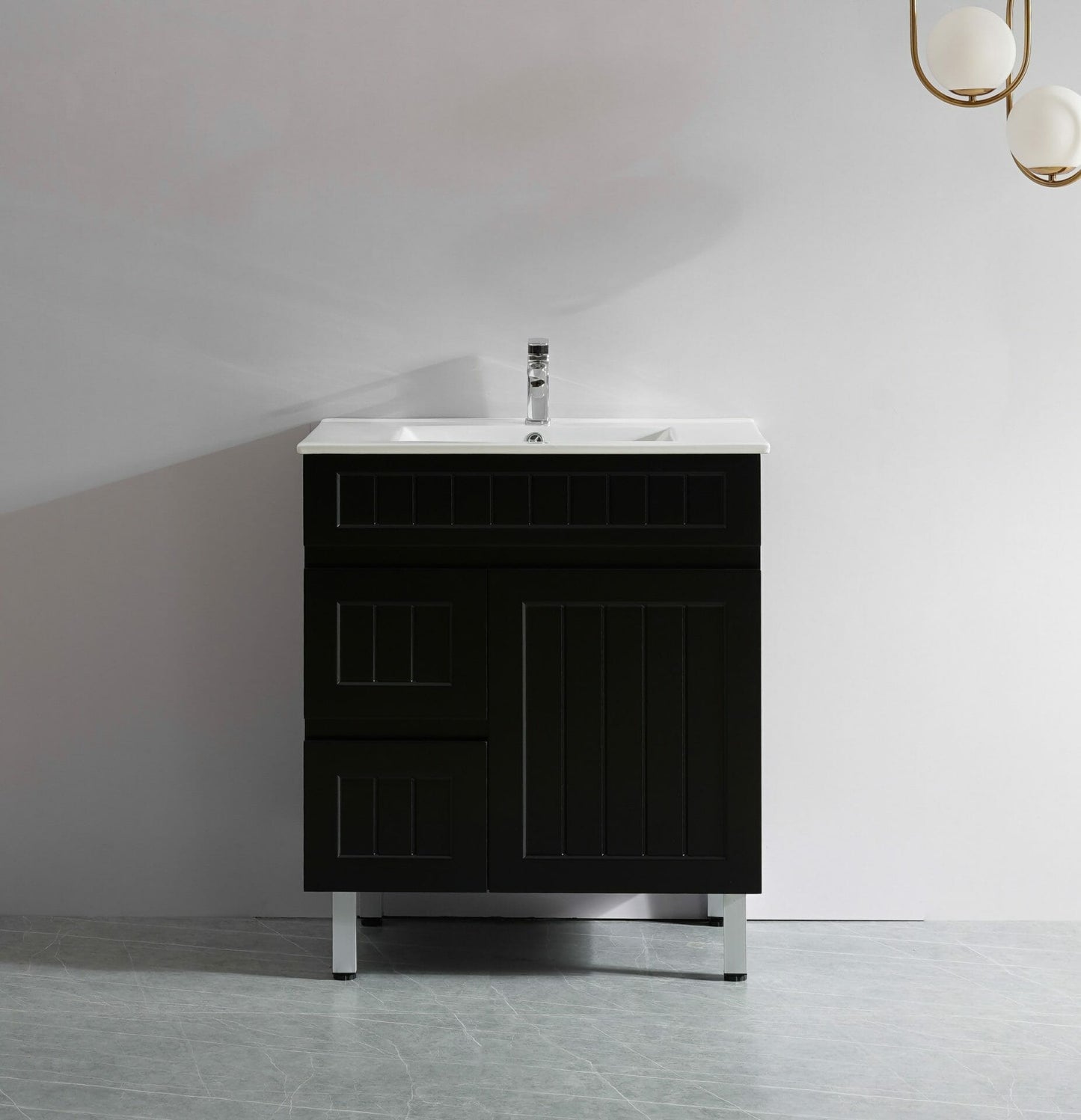 900mm Acacia Floor Vanity PVC Left Side Drawers - Cabinet Only - Matte Black