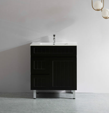 900mm Acacia Floor Vanity PVC Left Side Drawers - Cabinet Only - Matte Black