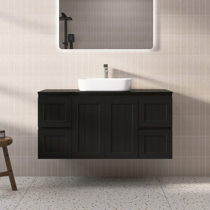 1200mm Acacia Wall Hung Vanity PVC Cabinet Only - Single Bowl - Matte Black