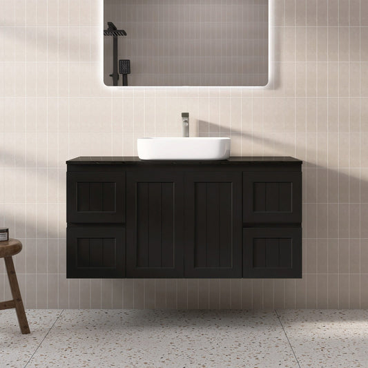 1200mm Acacia Wall Hung Vanity PVC Cabinet Only - Single Bowl - Matte Black