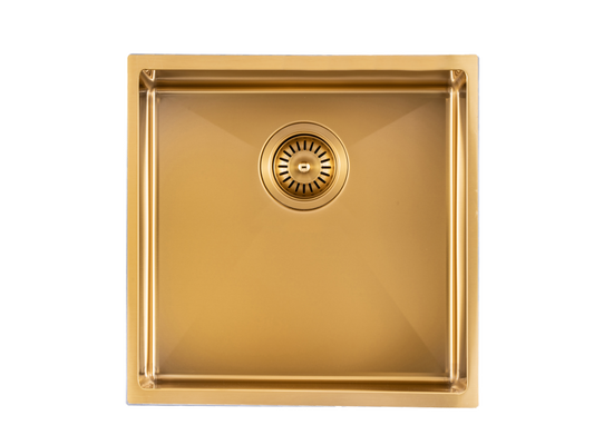 Brushed Gold Stain Stainless Steel   Handmade Single Bowl Sink for Flush Mount and Undermount - 440x440x205mm