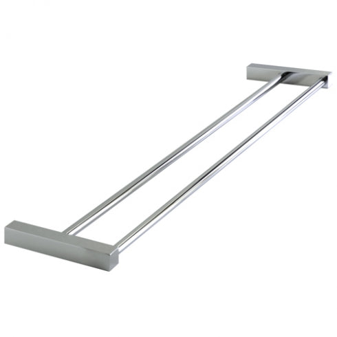 750mm W  Surface Mounted Double Towel Rail - 750mm W x 19mm H x 125mm D - Bright