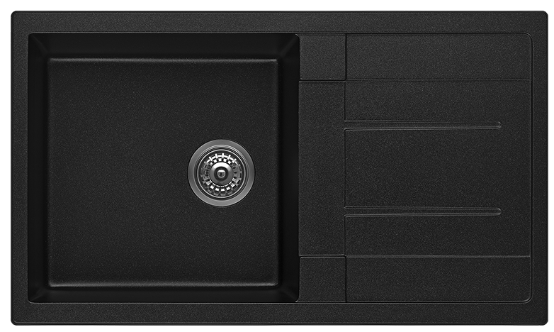 Fomos Sink 860 x 500mm - Single Bowl w/ Drainer - Black