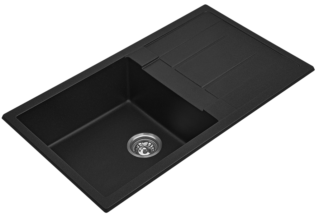 Fomos Sink 860 x 500mm - Single Bowl w/ Drainer - Black
