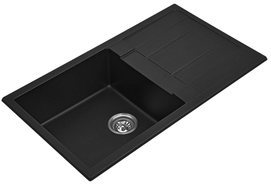 Fomos Sink 860 x 500mm - Single Bowl w/ Drainer - Black