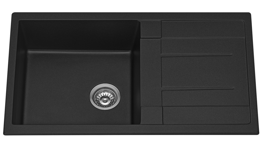 Fomos Sink 860 x 500mm - Single Bowl w/ Drainer - Black