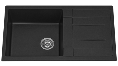 Fomos Sink 860 x 500mm - Single Bowl w/ Drainer - Black