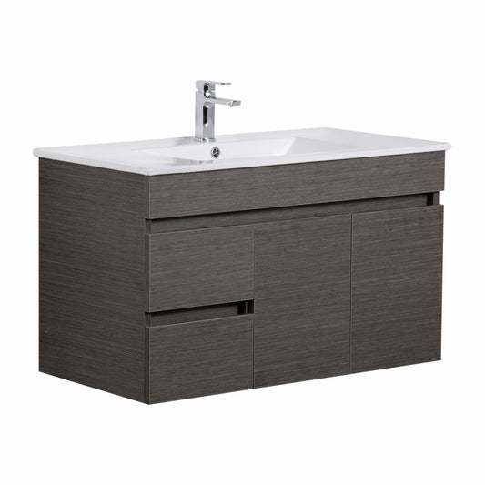 900mm Evie Wall Hung Vanity PVC Left Side Drawers - Cabinet Only - Dark Brown