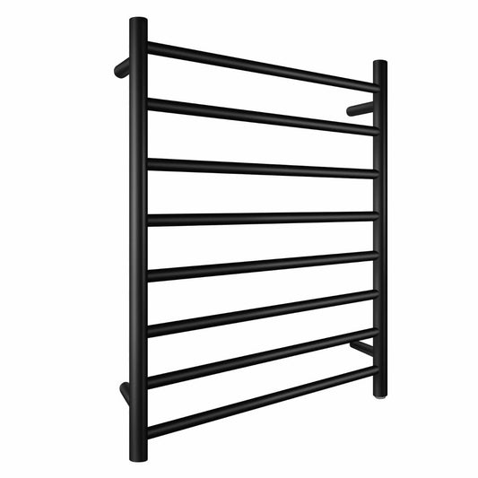 Round Black Electric Heated Towel Rack -   8 Bars - 620mm