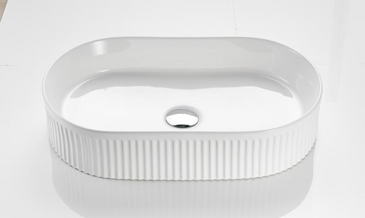 490mmx310mm Cascade Fluted Above Counter Basin - Gloss White