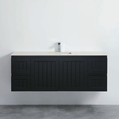 1500mm Acacia Wall Hung Vanity PVC Cabinet Only - Matte Black