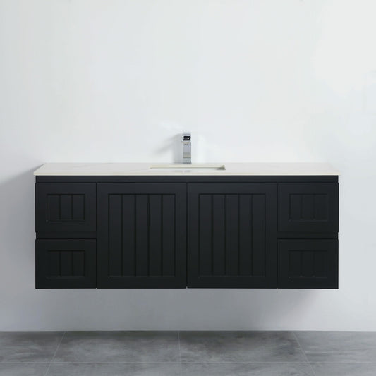 1500mm Acacia Wall Hung Vanity PVC Cabinet Only - Matte Black