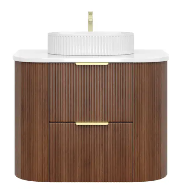 750mm Artis Curved Wall Hung Vanity PVC - Double Drawers Cabinet Only - Wallnut