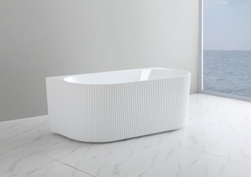 1700mm Ceto Bari Grooved Fluted Oval Freestanding Back to Wall Bathtub - No Overflow - Gloss White