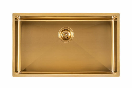 Brushed Gold 1.2mm Handmade Single Bowl   Top/Undermount Kitchen/Laundry Sink - 762x457x254mm