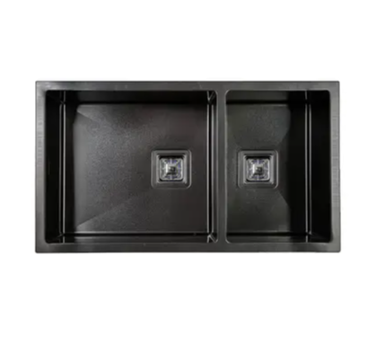 Vanté Nano Coated Double Bowl Kitchen Sink R10 Corner - SS 304 Stainless Steel - 800mm PVD Gunblack