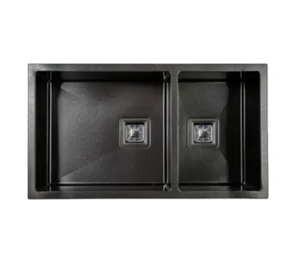 Vanté Nano Coated Double Bowl Kitchen Sink R10 Corner - SS 304 Stainless Steel - 800mm PVD Gunblack