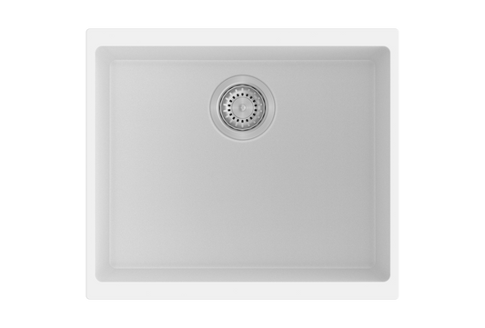 White Carysil Enigma N100S Granite Single Bowl Stone Kitchen Sink - 530x460x200mm