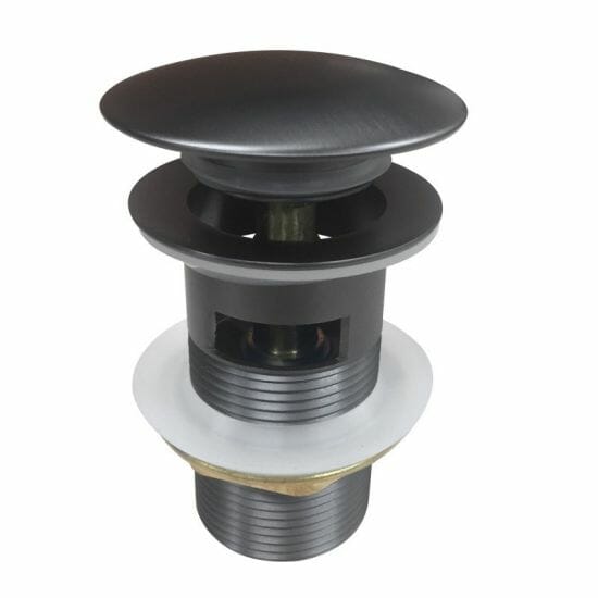 32/40mm Solid Brass Basin Mushroom Pop Up Waste - Gun Metal Grey - Overflow