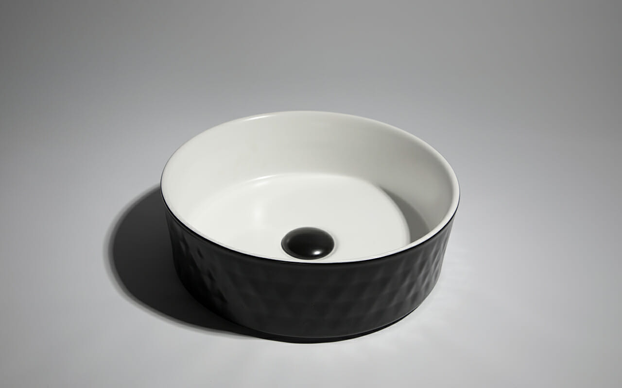 Levenge - 360mm Matte Black & Matte White Diamond Round Above Counter Basin - CLA-524BR-MB  - 360x360x120mm