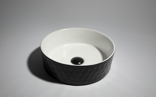Levenge - 360mm Matte Black & Matte White Diamond Round Above Counter Basin - CLA-524BR-MB  - 360x360x120mm