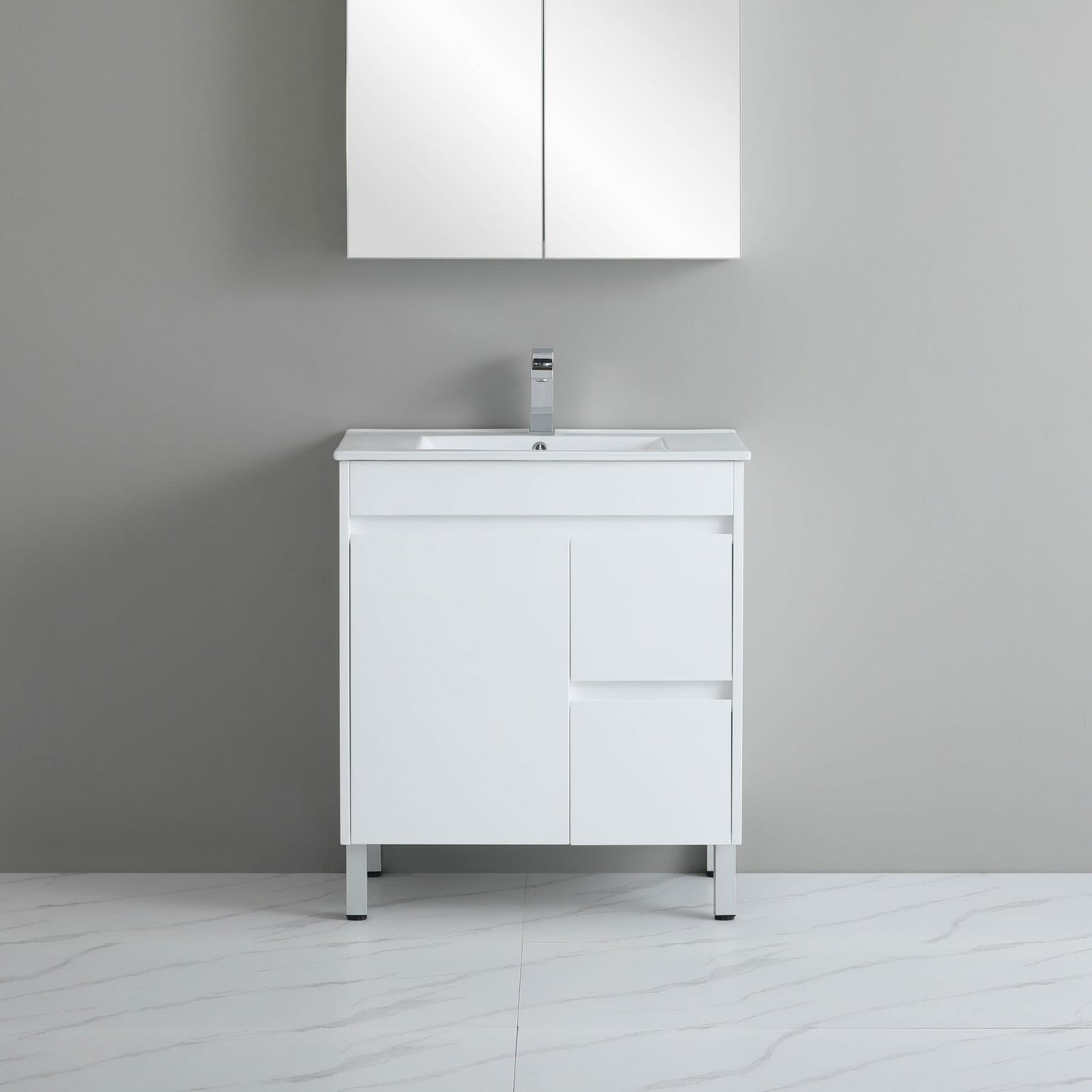 750mm Polar Floor Vanity PVC Right Side Drawers - Cabinet Only - Gloss White