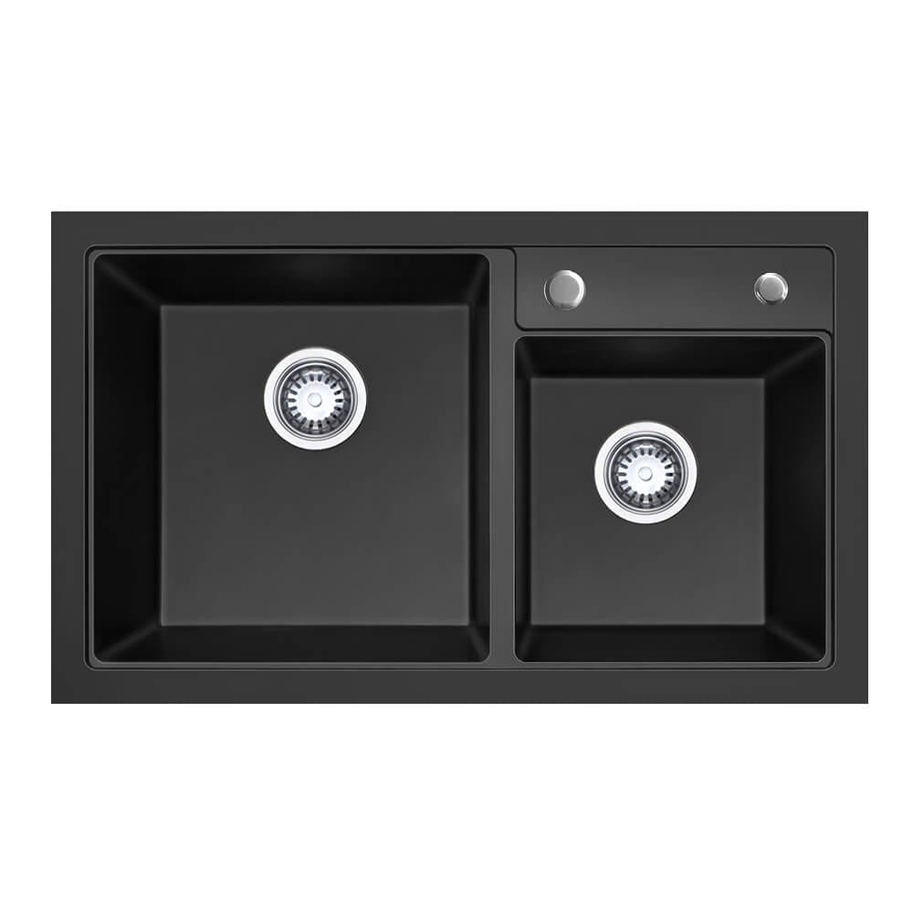 800mm Black 1 & 1/2 Bowl Kitchen Sink - Granite
