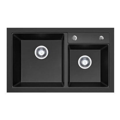 800mm Black 1 & 1/2 Bowl Kitchen Sink - Granite