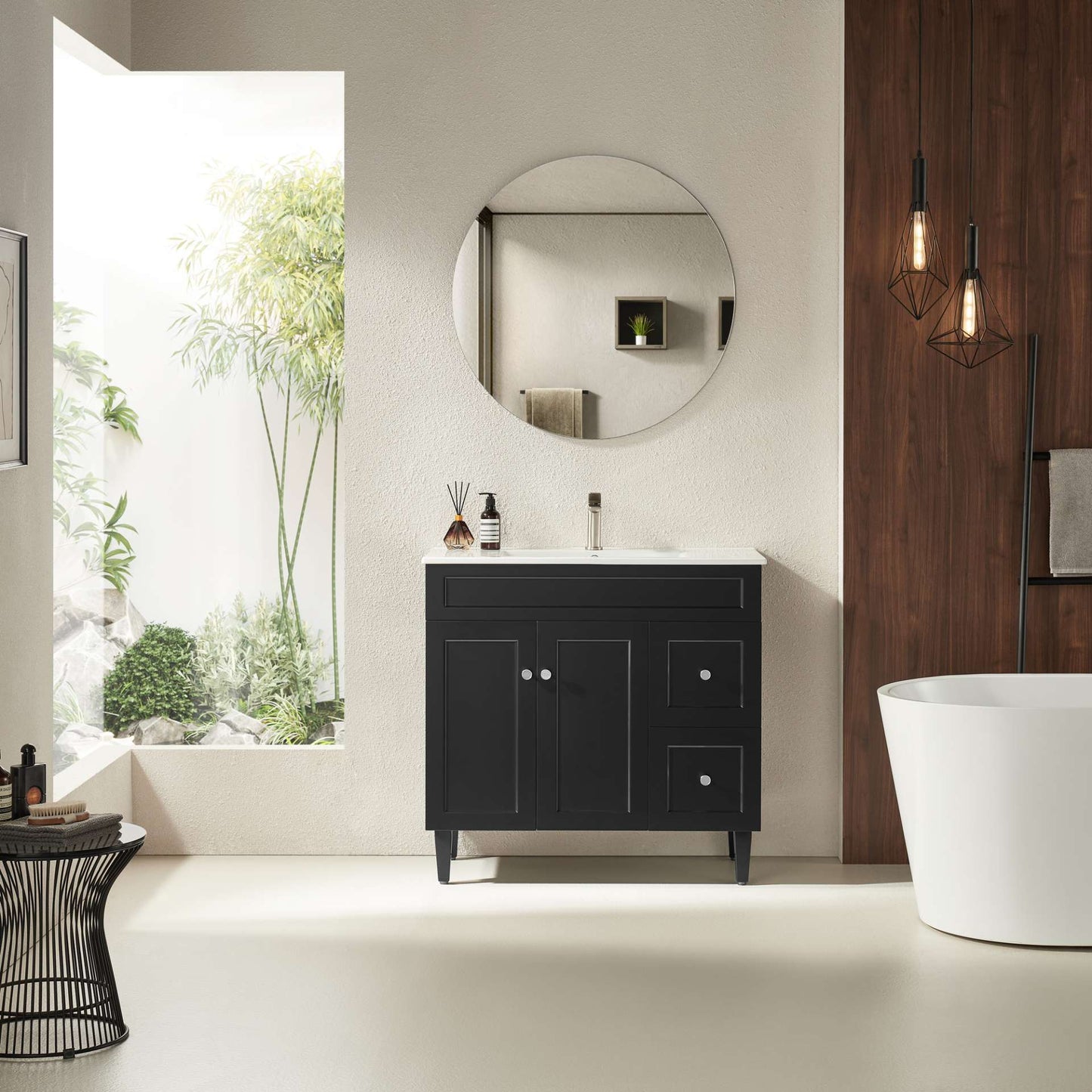 900mm Harrington Floor Vanity PVC Right Side Drawers - Cabinet Only - Matte Black