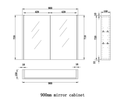 900mm Soild Timber Fluted Shaving Cabinet -W900xH720xD150