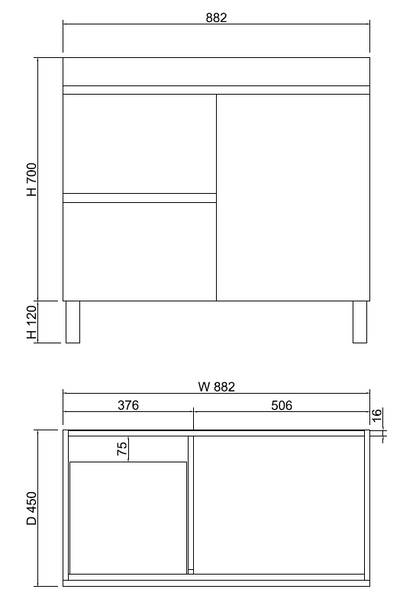 Forest Single Bowl Freestanding Vanity(Leg/Kickboard)-Light oak W882xH820xD450mm