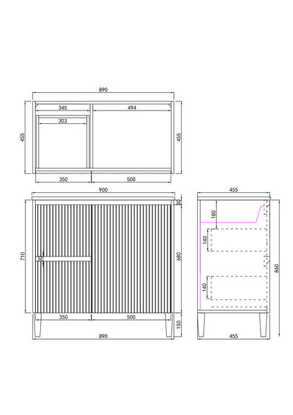 900mm Brighton Floor Vanity PVC Left Side Drawers - Cabinet Only - Matte White