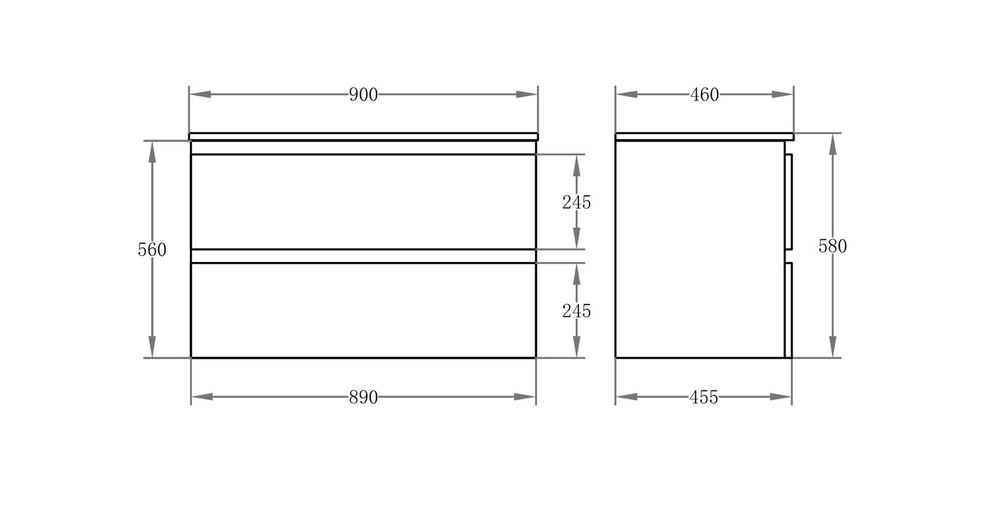 900mm Riva Wall Hung Vanity PVC Cabinet Only - Gloss White