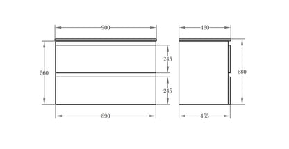 900mm Riva Wall Hung Vanity PVC Cabinet Only - Gloss White