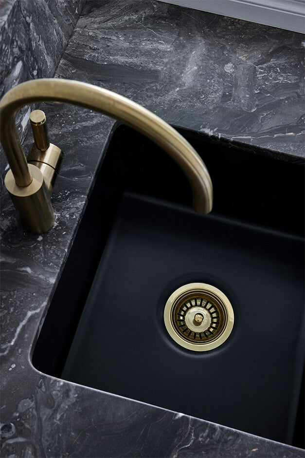 90x50 Brushed Brass PVD Basket Waste & Long Bolt